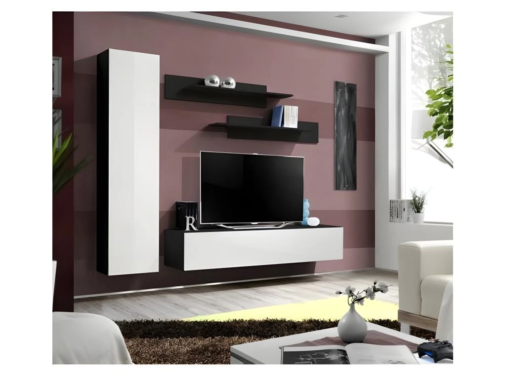 Meuble TV FLY G1 Design, Coloris Noir Et Blanc Brillant. Meuble Suspendu Moderne Et Tendance Pour Votre Salon. 3 Meuble TV FLY G1 Design, Coloris Noir Et Blanc Brillant. Meuble Suspendu Moderne Et Tendance Pour Votre Salon.