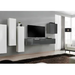 Ensemble De Meubles De Salon Design Collection SWITCH III. Coloris Blanc Et Gris Brillant.