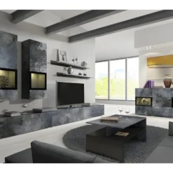 Ensemble Meubles De Salon Design Collection RAMOS. Coloris Gris Effet Ardoise. LED Intégrées.