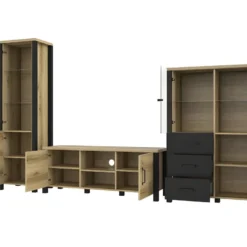 Ensemble De 3 Meubles De Salon Collection DARWIN. Couleur Chêne Clair Et Noir. -Pas Cher Mobiliora Magasin meuble tv 8924931