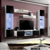 Ensemble Meuble TV FLY O3 Avec LED. Coloris Blanc Et Noir. Meuble Suspendu Design Pour Votre Salon.