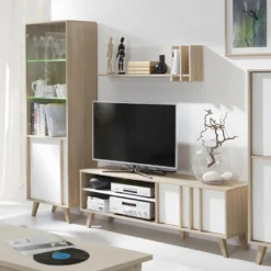 Ensemble Design Pour Votre Salon MALMO. Bibliothèque Petit Modèle + Meuble Tv + Etagère. Meuble Type Scandinave