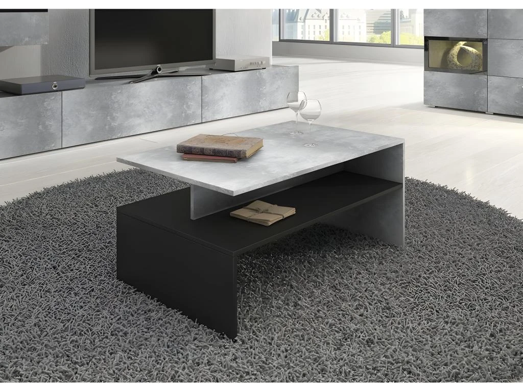 Ensemble De 7 Meubles De Salon Collection RAMOS. Couleur Gris Effet Béton Et Noir. 5 Ensemble De 7 Meubles De Salon Collection RAMOS. Couleur Gris Effet Béton Et Noir. – Image 3