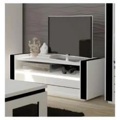 Ensemble Meuble De Salon LINA Blanc Et Noir Laqué. -Pas Cher Mobiliora Magasin meuble tv 8925393