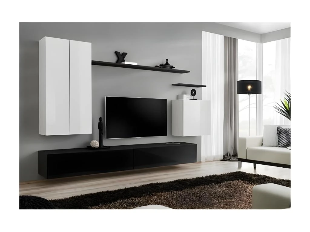 Ensemble Meuble Salon Collection SWITCH II Design, Coloris Blanc Et Noir Brillant. 3 Ensemble Meuble Salon Collection SWITCH II Design, Coloris Blanc Et Noir Brillant.