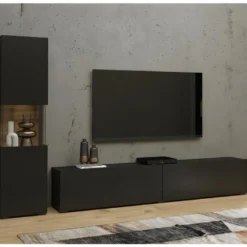Ensemble Meuble TV Et Vitrine Collection EVA. Couleur Noir Et Chêne. -Pas Cher Mobiliora Magasin meuble tv 8931891