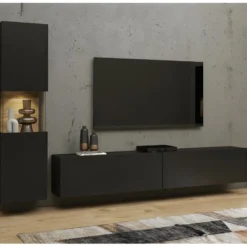 Ensemble Meuble TV Et Vitrine Collection EVA. Couleur Noir Et Chêne. -Pas Cher Mobiliora Magasin meuble tv 8931893