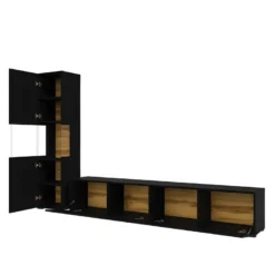 Ensemble Meuble TV Et Vitrine Collection EVA. Couleur Noir Et Chêne. -Pas Cher Mobiliora Magasin meuble tv 8931895