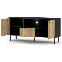 Meuble TV Industriel SPEBO, 140 Cm, 2 Portes Et 1 Tiroir, Coloris Noir Mat Et Chêne Wotan. -Pas Cher Mobiliora Magasin meuble tv 8932293