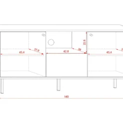 Meuble TV Industriel SPEBO, 140 Cm, 2 Portes Et 1 Tiroir, Coloris Noir Mat Et Chêne Wotan. -Pas Cher Mobiliora Magasin meuble tv 8932295