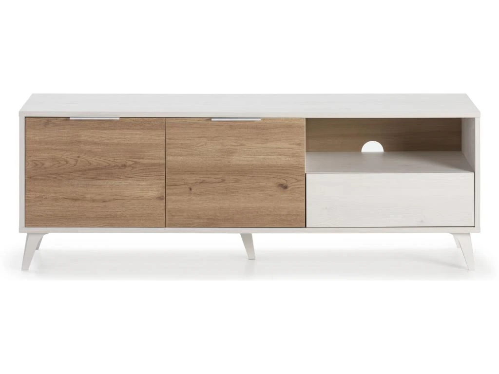 Meuble TV Koln 2 Portes Et 1 Tiroir,Couleur Blanc Brossée Et Bois 136,5 Cm (Largeur) 5 Meuble TV Koln 2 Portes Et 1 Tiroir,Couleur Blanc Brossée Et Bois 136,5 Cm (Largeur) – Image 3