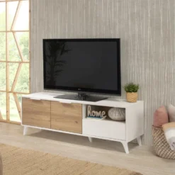 Meuble TV Koln 2 Portes Et 1 Tiroir,Couleur Blanc Brossée Et Bois 136,5 Cm (Largeur) 10 Meuble TV Koln 2 Portes Et 1 Tiroir,Couleur Blanc Brossée Et Bois 136,5 Cm (Largeur) -Pas Cher Mobiliora Magasin meuble tv 9174603