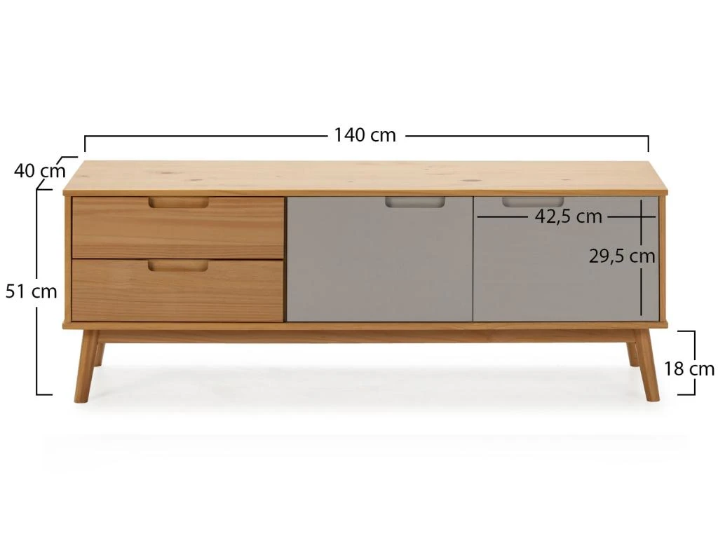 Meuble TV Bruce 2 Tiroirs Et 2 Portes, Bois Massif, 140 Cm (Largeur) 51 Cm (Hauteur) 5 Meuble TV Bruce 2 Tiroirs Et 2 Portes, Bois Massif, 140 Cm (Largeur) 51 Cm (Hauteur) – Image 3