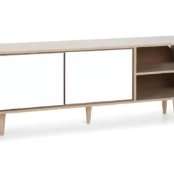 Meuble TV Denia 2 Portes Et 2 Niches Couleur Chêne/Blanc, 140cm (Largeur) -Pas Cher Mobiliora Magasin meuble tv 9175207