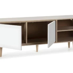 Meuble TV Denia 2 Portes Et 2 Niches Couleur Chêne/Blanc, 140cm (Largeur) -Pas Cher Mobiliora Magasin meuble tv 9175209