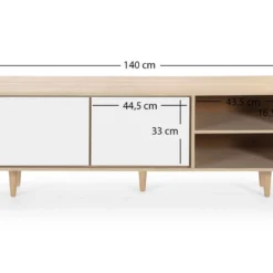 Meuble TV Denia 2 Portes Et 2 Niches Couleur Chêne/Blanc, 140cm (Largeur) -Pas Cher Mobiliora Magasin meuble tv 9175211