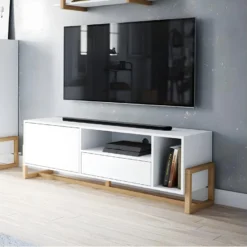 Meuble TV 2 Portes 2 Niches Oslo Blanc - Blanc -Pas Cher Mobiliora Magasin meuble tv 9238453