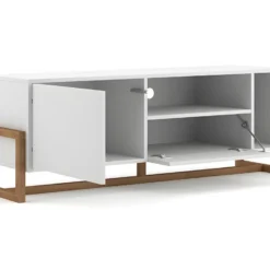 Meuble TV 2 Portes 2 Niches Oslo Blanc - Blanc -Pas Cher Mobiliora Magasin meuble tv 9238455