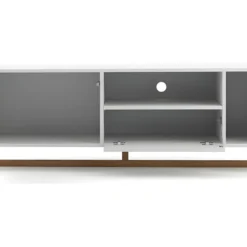 Meuble TV 2 Portes 2 Niches Oslo Blanc - Blanc -Pas Cher Mobiliora Magasin meuble tv 9238457