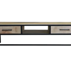 Meuble TV 2 Tiroirs 1 Niche Bois De Manguier Et Métal - Naturel