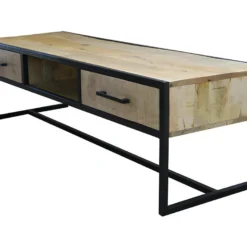 Meuble TV 2 Tiroirs 1 Niche Bois De Manguier Et Métal - Naturel -Pas Cher Mobiliora Magasin meuble tv 9238817