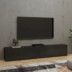 Meuble TV 180cm Collection EVA. Couleur Noir Et Chêne.