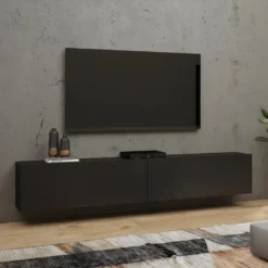 Meuble TV 180cm Collection EVA. Couleur Noir Et Chêne. -Pas Cher Mobiliora Magasin meuble tv 9492471