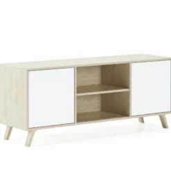 Meuble TV 140 Avec 2 Portes, WIND, Structure Puccini, Portes Blanches,140x40x57cm -Pas Cher Mobiliora Magasin meuble tv 9492741