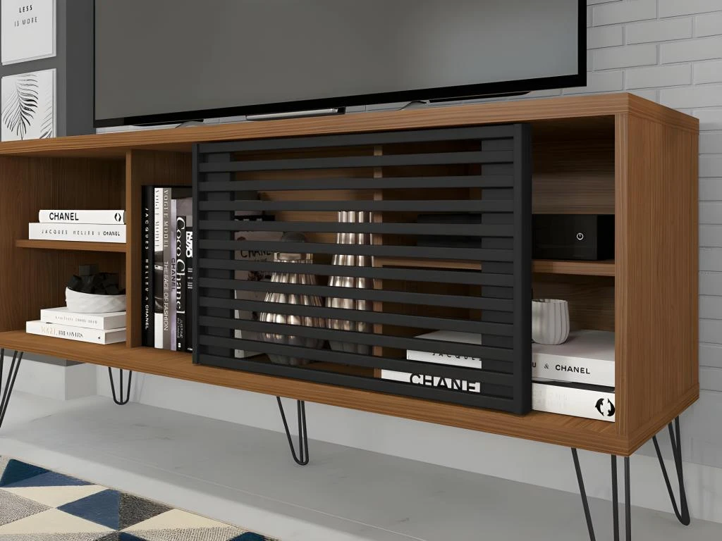 Meuble TV 55 Pouces Chêne Foncé Et Noir 6 Meuble TV 55 Pouces Chêne Foncé Et Noir – Image 4