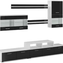 Ensemble De Meubles De Salon,TV, Ilumin.LED, Blanc Mate/Noir Laque, 250x194x42cm 9 Ensemble De Meubles De Salon,TV, Ilumin.LED, Blanc Mate/Noir Laque, 250x194x42cm -Pas Cher Mobiliora Magasin meuble tv 9493171