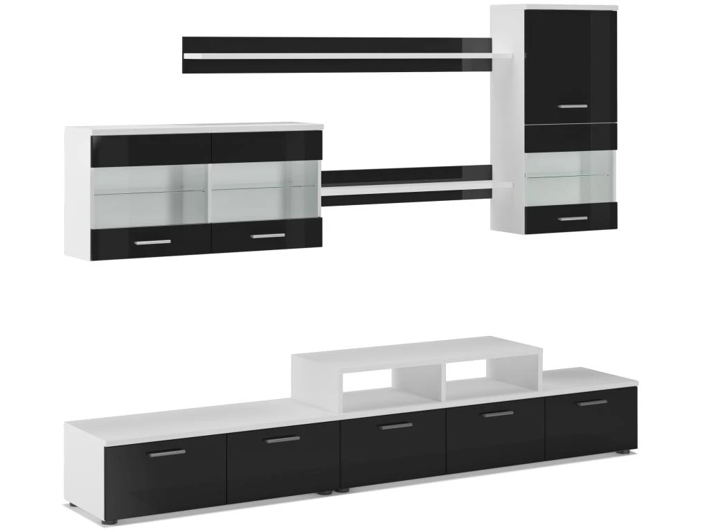 Ensemble De Meubles De Salon,TV, Ilumin.LED, Blanc Mate/Noir Laque, 250x194x42cm 5 Ensemble De Meubles De Salon,TV, Ilumin.LED, Blanc Mate/Noir Laque, 250x194x42cm – Image 3