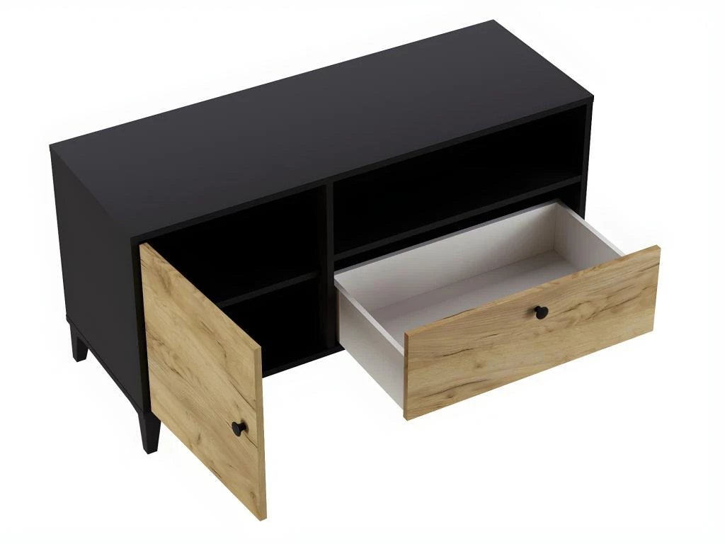 Meuble TV En Mélaminé Coloris Noir / Gris - Longueur 110 X Profondeur 40 X Hauteur 55 Cm 4 Meuble TV En Mélaminé Coloris Noir / Gris - Longueur 110 X Profondeur 40 X Hauteur 55 Cm – Image 2