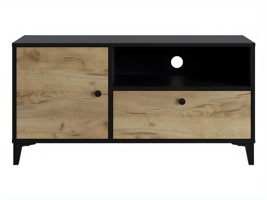 Meuble TV En Mélaminé Coloris Noir / Gris - Longueur 110 X Profondeur 40 X Hauteur 55 Cm 5 Meuble TV En Mélaminé Coloris Noir / Gris - Longueur 110 X Profondeur 40 X Hauteur 55 Cm – Image 3