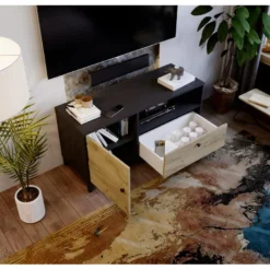 Meuble TV En Mélaminé Coloris Noir / Gris - Longueur 110 X Profondeur 40 X Hauteur 55 Cm 10 Meuble TV En Mélaminé Coloris Noir / Gris - Longueur 110 X Profondeur 40 X Hauteur 55 Cm -Pas Cher Mobiliora Magasin meuble tv 9493707