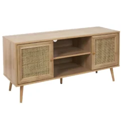 MAYA - Meuble TV 2 Portes Effet Bois Et Façades Rotin -Pas Cher Mobiliora Magasin meuble tv 9494177