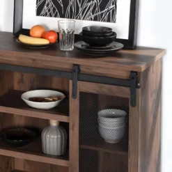 Meuble TV Droit En Bois Noyer Massif Avec 7 Niches Et 2 Portes NEWBARN -Pas Cher Mobiliora Magasin meuble tv 9494903