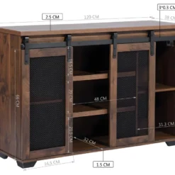 Meuble TV Droit En Bois Noyer Massif Avec 7 Niches Et 2 Portes NEWBARN -Pas Cher Mobiliora Magasin meuble tv 9494905