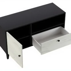 Meuble TV En Mélaminé Coloris Noir / Blanc - Longueur 110 X Profondeur 40 X Hauteur 55 Cm -Pas Cher Mobiliora Magasin meuble tv 9495529