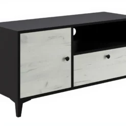 Meuble TV En Mélaminé Coloris Noir / Blanc - Longueur 110 X Profondeur 40 X Hauteur 55 Cm -Pas Cher Mobiliora Magasin meuble tv 9495533