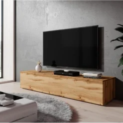 FURNIX Meuble Tv Debout / Suspendu Zibo 160 Cm ChĂȘne Wotan Mat Style Moderne Avec Compartiments FermĂ©s