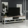 Meuble TV Hashøj à Portes 42 X 161 X 35,5 Cm Blanc Patiné / Effet Chêne [en.casa] -Pas Cher Mobiliora Magasin meuble tv 9495979