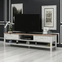 Meuble TV Hashøj à Portes 42 X 161 X 35,5 Cm Blanc Patiné / Effet Chêne [en.casa] -Pas Cher Mobiliora Magasin meuble tv 9495981