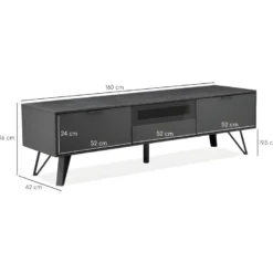 Meuble TV Gris Anthracite Céramique Et Pied Métal 3 Tiroirs - ONYX -Pas Cher Mobiliora Magasin meuble tv 9496415
