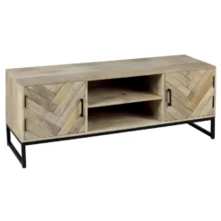 MANKO - Meuble TV 2 Portes 2 Niches En Manguier Massif