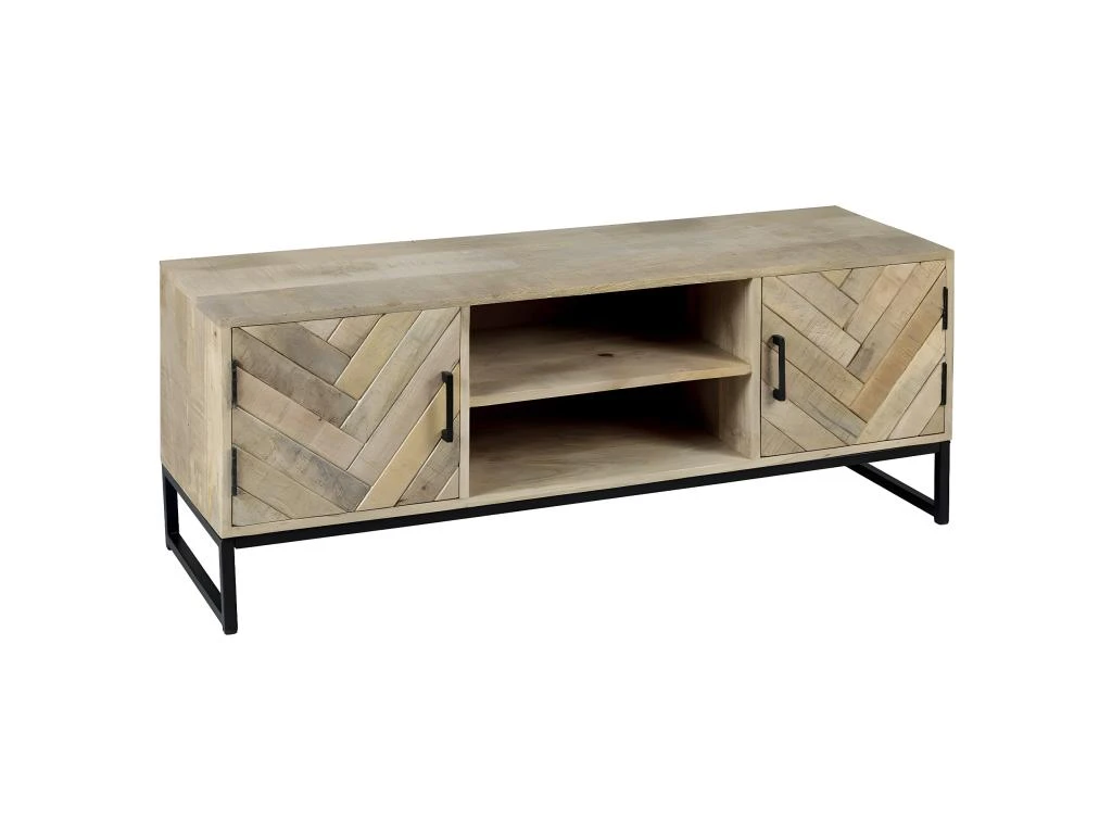 MANKO - Meuble TV 2 Portes 2 Niches En Manguier Massif 3 MANKO - Meuble TV 2 Portes 2 Niches En Manguier Massif