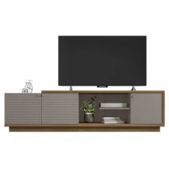 Meuble TV 75 Pouces 3 Portes Chêne Et Taupe