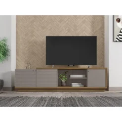 Meuble TV 75 Pouces 3 Portes Chêne Et Taupe 9 Meuble TV 75 Pouces 3 Portes Chêne Et Taupe -Pas Cher Mobiliora Magasin meuble tv 9498983
