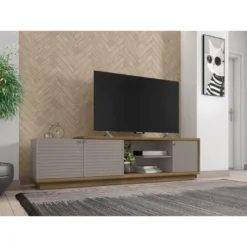 Meuble TV 75 Pouces 3 Portes Chêne Et Taupe 10 Meuble TV 75 Pouces 3 Portes Chêne Et Taupe -Pas Cher Mobiliora Magasin meuble tv 9498985