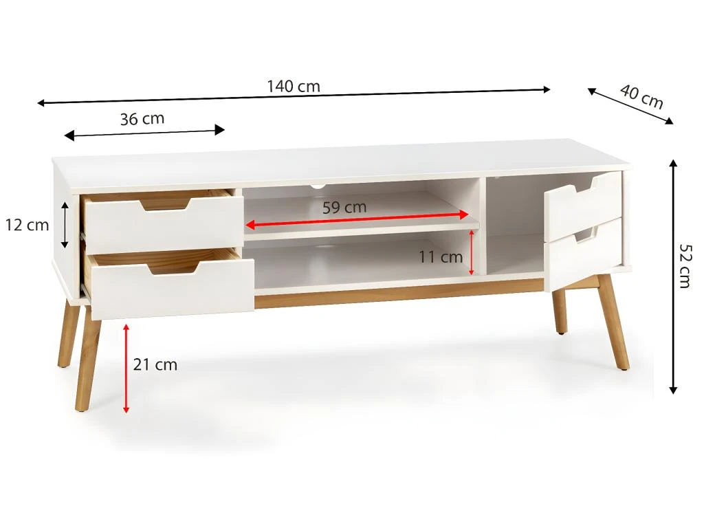 Meuble Tv Baku 1 Porte Et 2 Tiroir Couleur Blanc, 140 Cm 6 Meuble Tv Baku 1 Porte Et 2 Tiroir Couleur Blanc, 140 Cm – Image 4