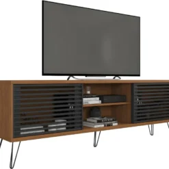 Meuble TV 72 Pouces Chêne Foncé Et Noir